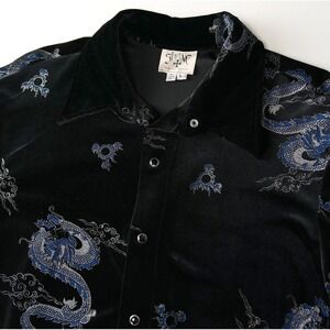 VTG Shrine Hollywood Velvet Dragon Pearl Snap Shirt Mens L Goth Grunge Vamp Club